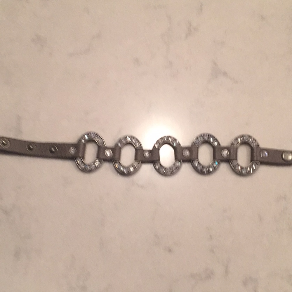 Gray leather cubic zirconia bracelet
